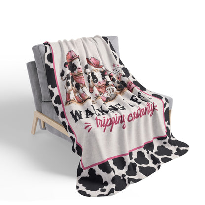 Limited Edition Walking By Faith Tripping Constantly Cow Sherpa Blanket | Cow Print Plush Fleece, Extra Warm Cozy 50x60, Christmas Gift