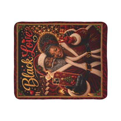 Black Love Christmas Couple Sherpa Blanket | Holiday Afrocentric Throw