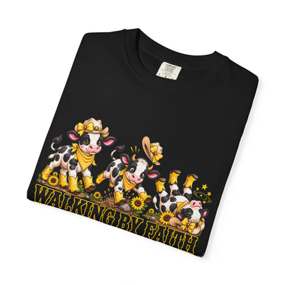 Comfort Colors® Walking By Faith Tripping Constantly Yellow Flowers Cow Shirt