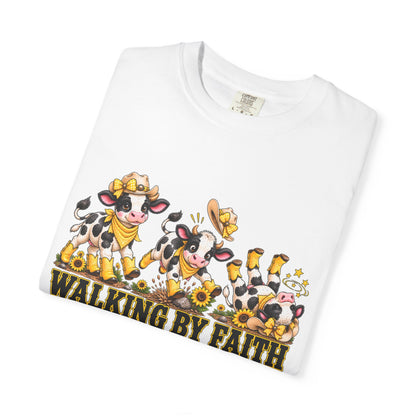 Comfort Colors® Walking By Faith Tripping Constantly Yellow Flowers Cow Shirt