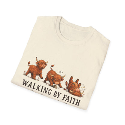 Walking By Faith Tripping Constantly Highland Cow Design