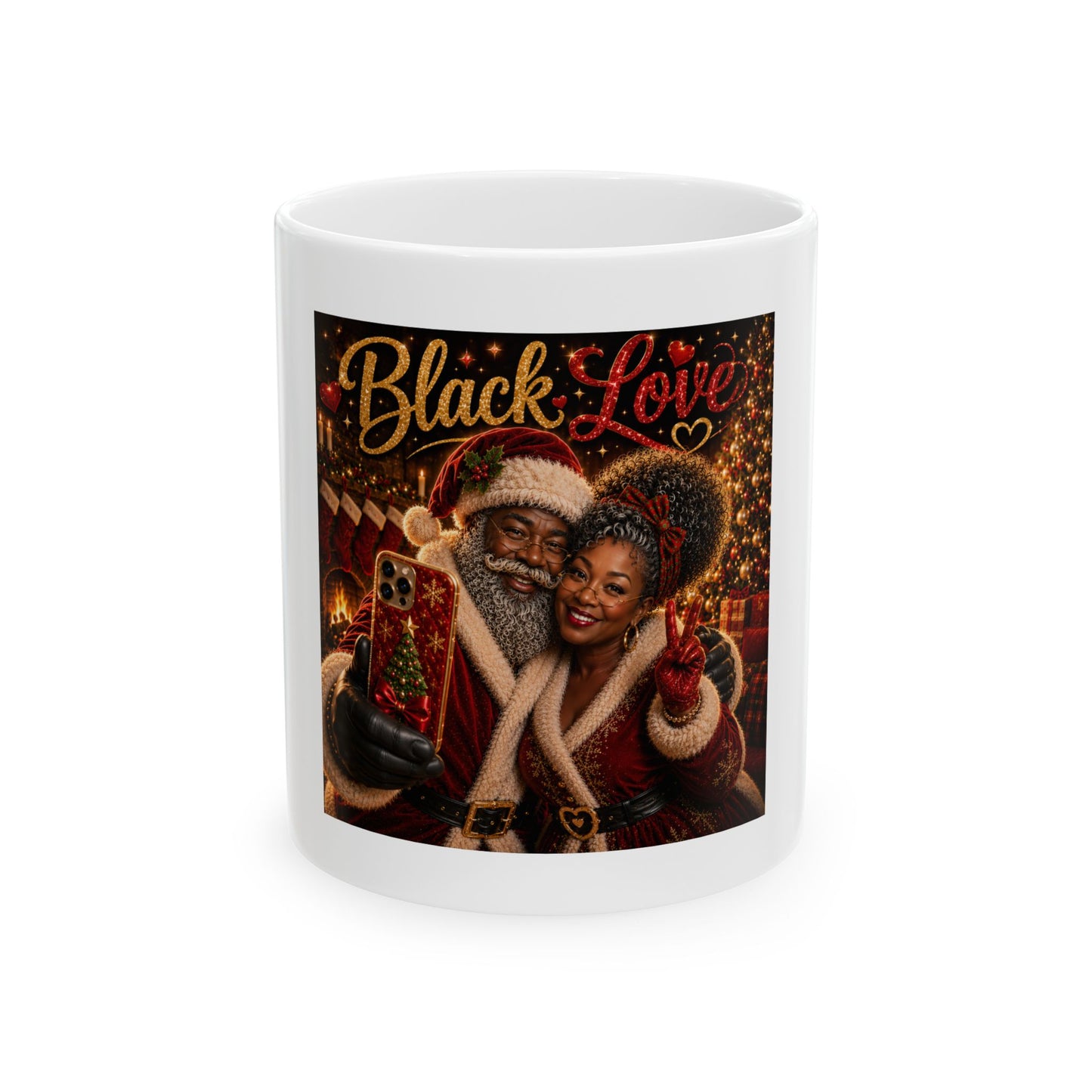 Black Love Mug Mr and Mrs Black Santa Claus Selfie Christmas Coffee Cup Black Couple Holiday Gift African American Santa Mrs Claus Mug