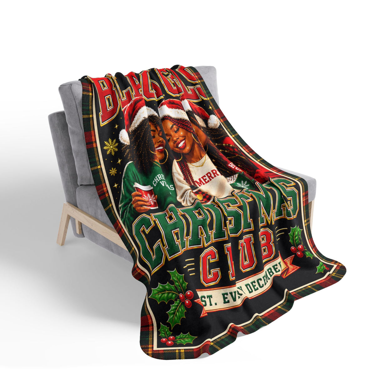 Black Girls Christmas Club Sherpa Fleece Blanket Sisterhood Black Girl Magic Holiday Plaid Christmas Throw Gift