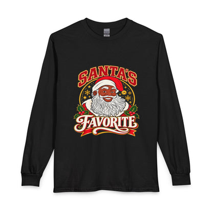 Unisex Christmas Shirt, Santa's Favorite Long Sleeve Shirt, Black Santa Pajama Shirt, Family Christmas Pajamas, Matching Photo Shirt