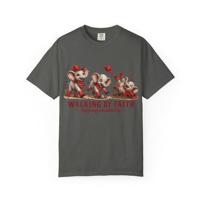 Comfort Colors® Walking By Faith tripping constantly T-Shirt | Cute Red Elephant Shirt