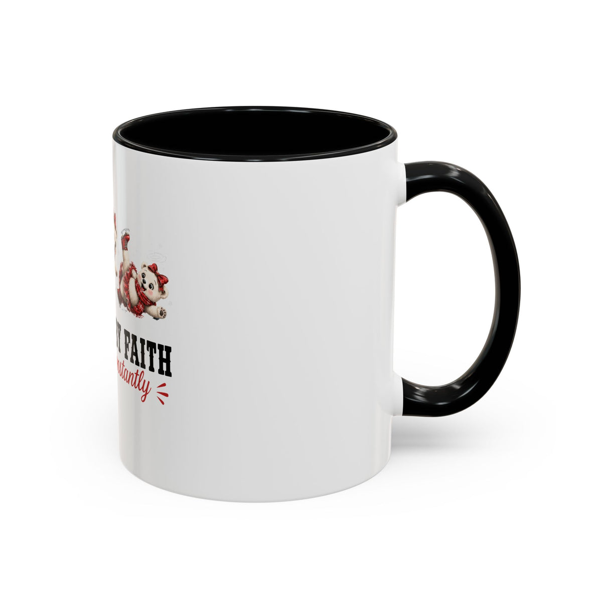 Walking By Faith Tripping Constantly Polar Bear Mug, Christmas Ice Skating Coffee Cup