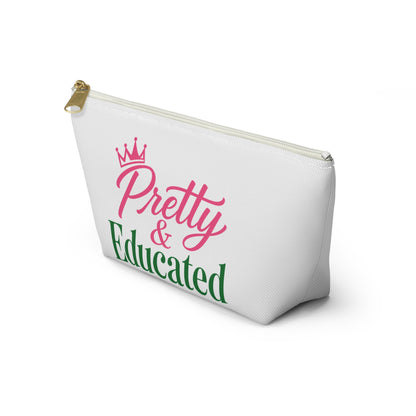Pretty & Educated Pink  Green Accessory Pouch |  Makeup Bag