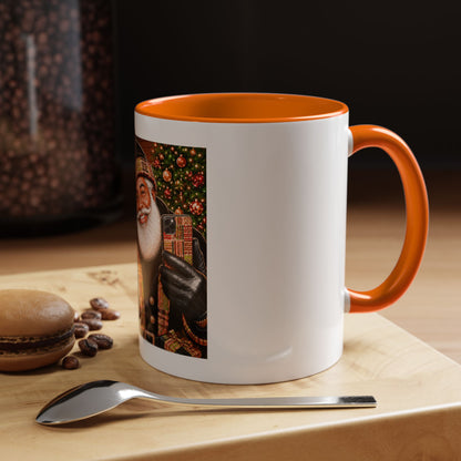 Kwanzaa Santa Mug Black Santa Claus Selfie Kinara Coffee Cup African American Christmas Kwanzaa Gift Orange Accent Mug