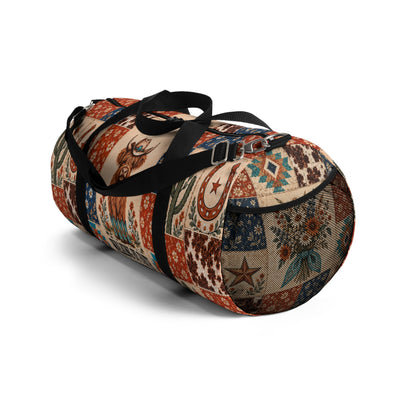 Walking By Faith Tripping Constantly Cow *Limited Edition* Duffel Bag, Western Highland Cow Patchwork Canvas Travel Bag, Rodeo Cowboy Gift
