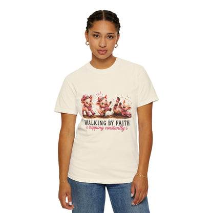 Comfort Colors® Walking By Faith Tripping Constantly Piglet Shirt, Pig Lovers Gift, Pig Shirt, Christian Gift, Faith Shirt, Whimsical Gifts