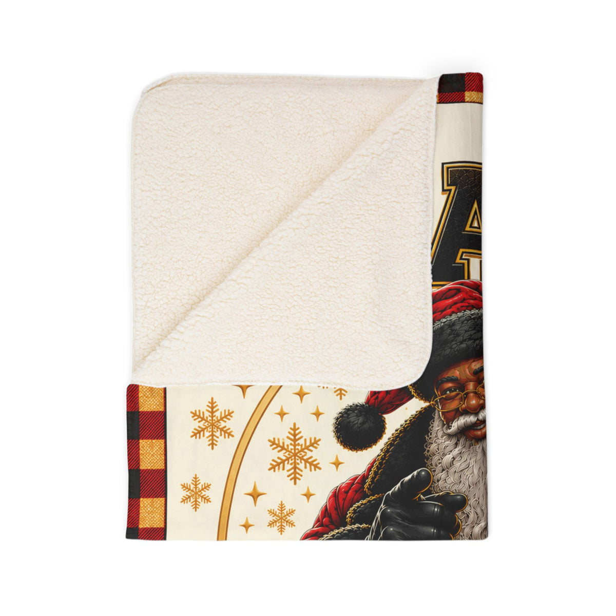 Black Santa's Favorite Sherpa Fleece Blanket Christmas Buffalo Plaid African American Santa Holiday Throw Cozy Gift