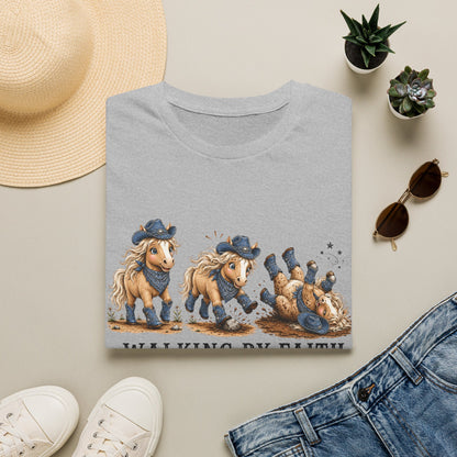 Walking by Faith (Tripping Constantly) Horse Denim Cowgirl  Graphic Tee