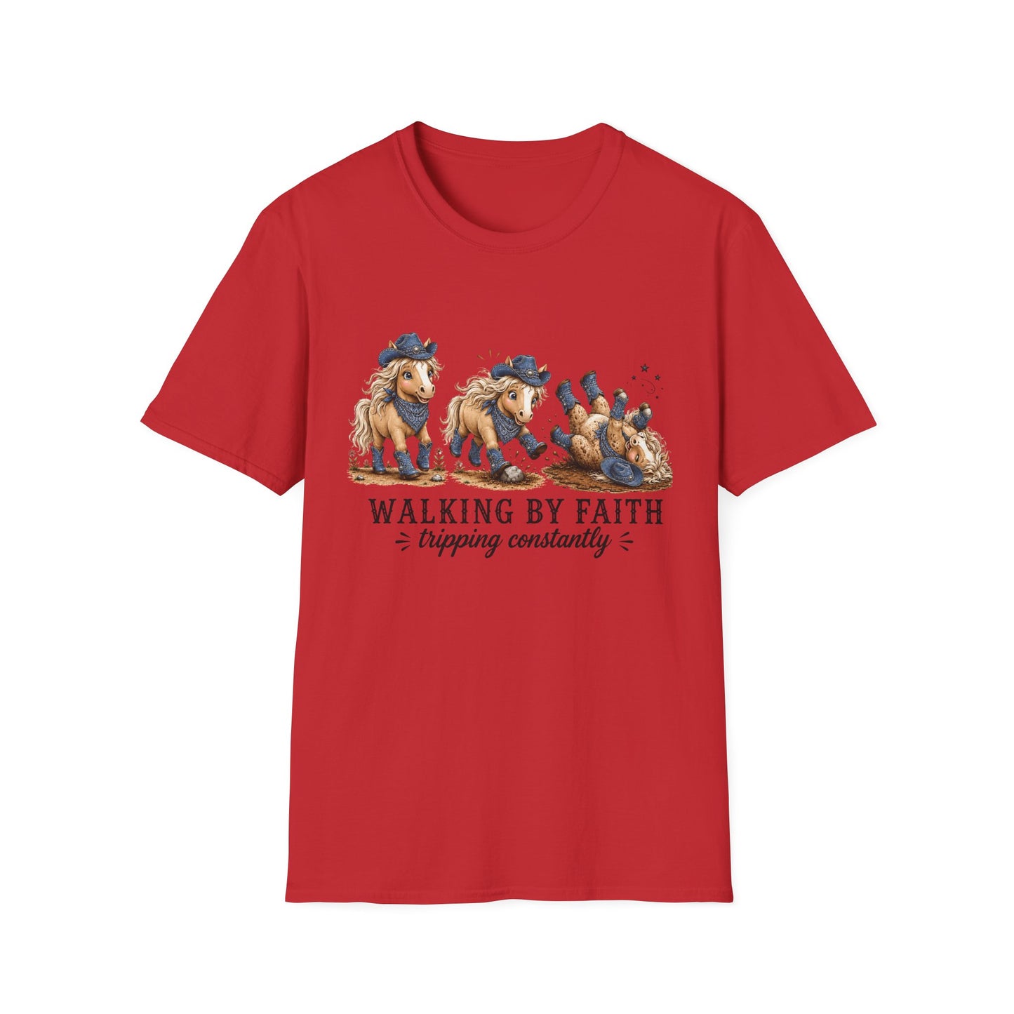 Walking by Faith (Tripping Constantly) Horse Denim Cowgirl  Graphic Tee
