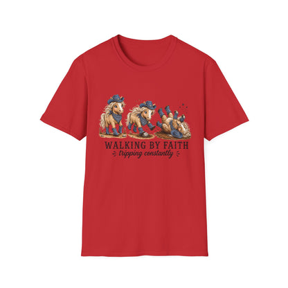 Walking by Faith (Tripping Constantly) Horse Denim Cowgirl  Graphic Tee