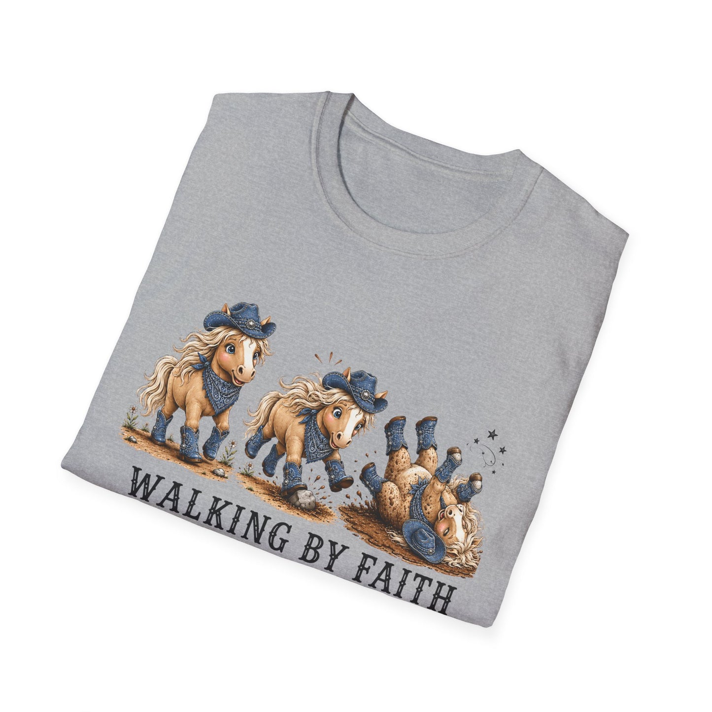 Walking by Faith (Tripping Constantly) Horse Denim Cowgirl  Graphic Tee