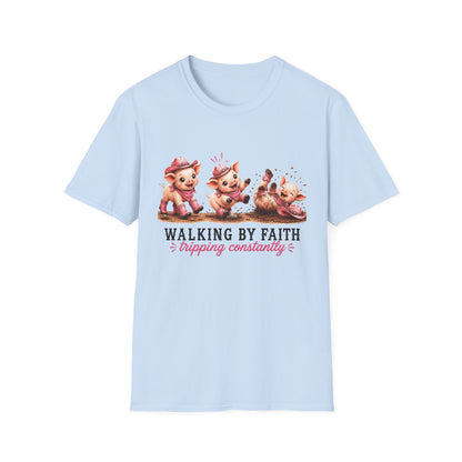 Walking by Faith Tripping Constantly Pig Tee