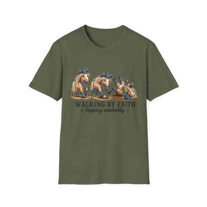 Walking by Faith (Tripping Constantly) Horse Denim Cowgirl  Graphic Tee