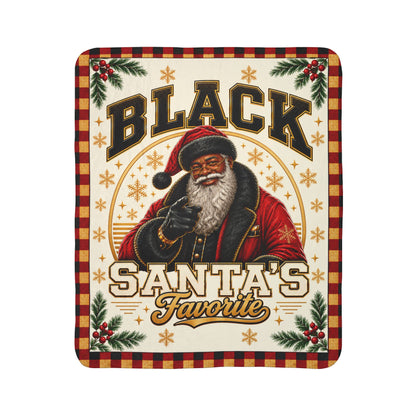 Black Santa's Favorite Sherpa Fleece Blanket Christmas Buffalo Plaid African American Santa Holiday Throw Cozy Gift