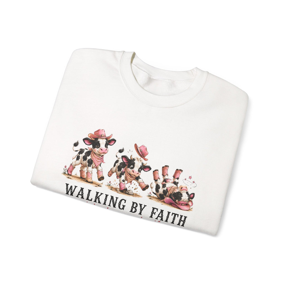 Walking By Faith Tripping Constantly Cow Winter Holiday Sweatshirt