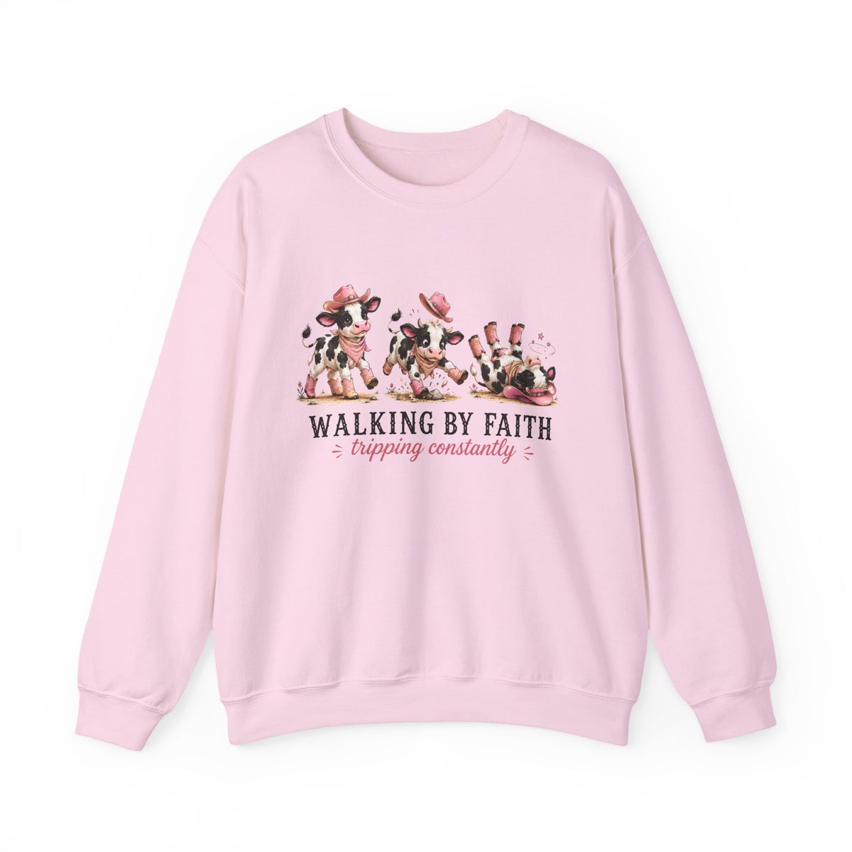 Walking By Faith Tripping Constantly Cow Winter Holiday Sweatshirt