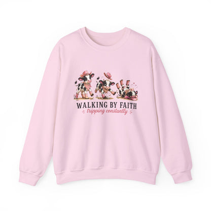 Walking By Faith Tripping Constantly Cow Winter Holiday Sweatshirt