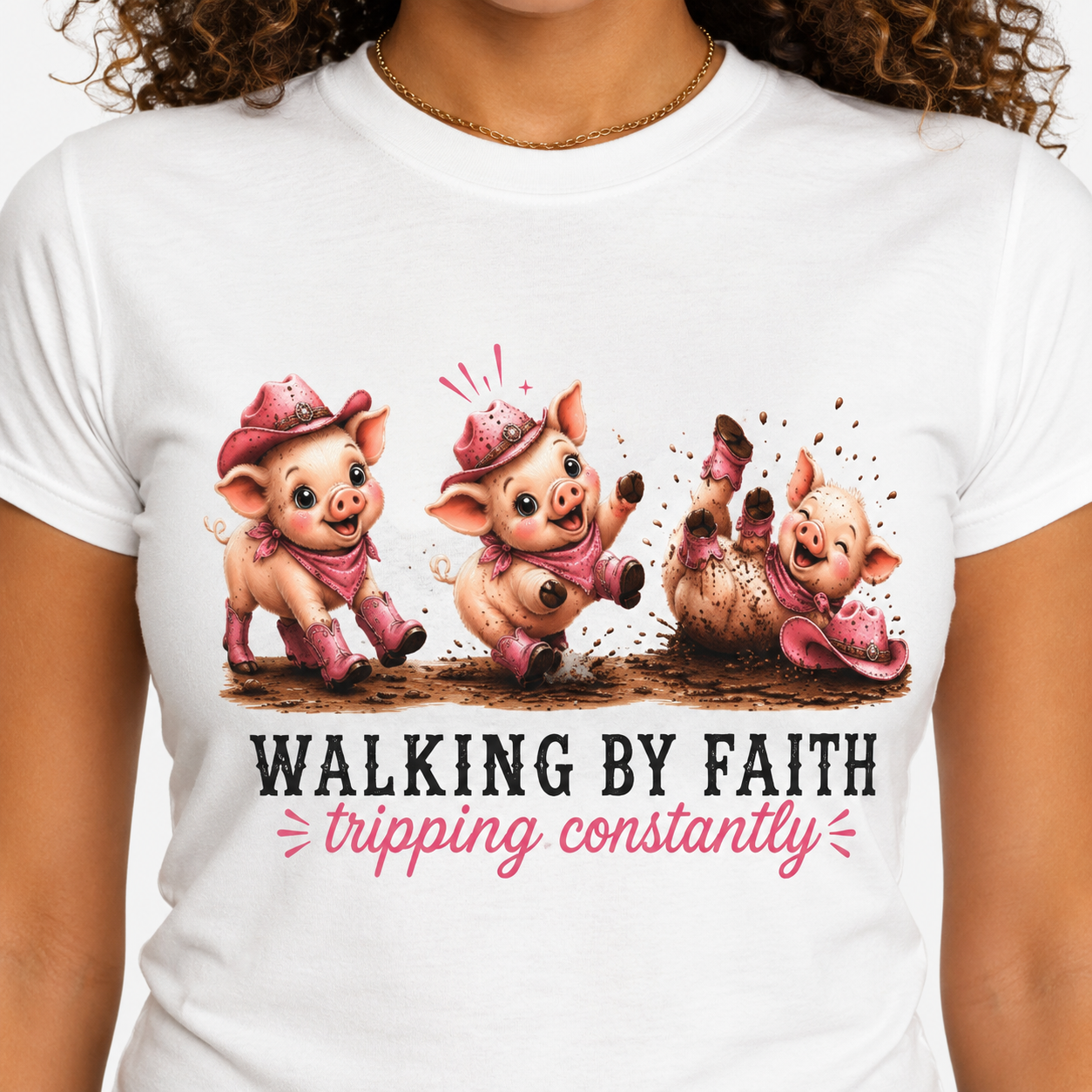 Comfort Colors® Walking By Faith Tripping Constantly Piglet Shirt, Pig Lovers Gift, Pig Shirt, Christian Gift, Faith Shirt, Whimsical Gifts