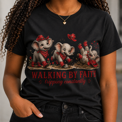 Comfort Colors® Walking By Faith tripping constantly T-Shirt | Cute Red Elephant Shirt