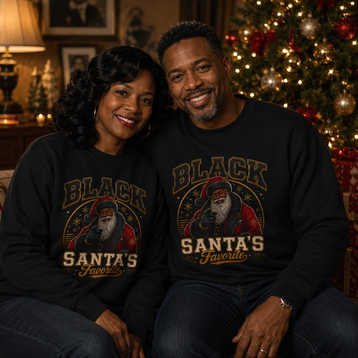 Black Santa's Favorite Sweatshirt – African American Christmas Crewneck, Couple Matching Holiday Sweatshirt Gift