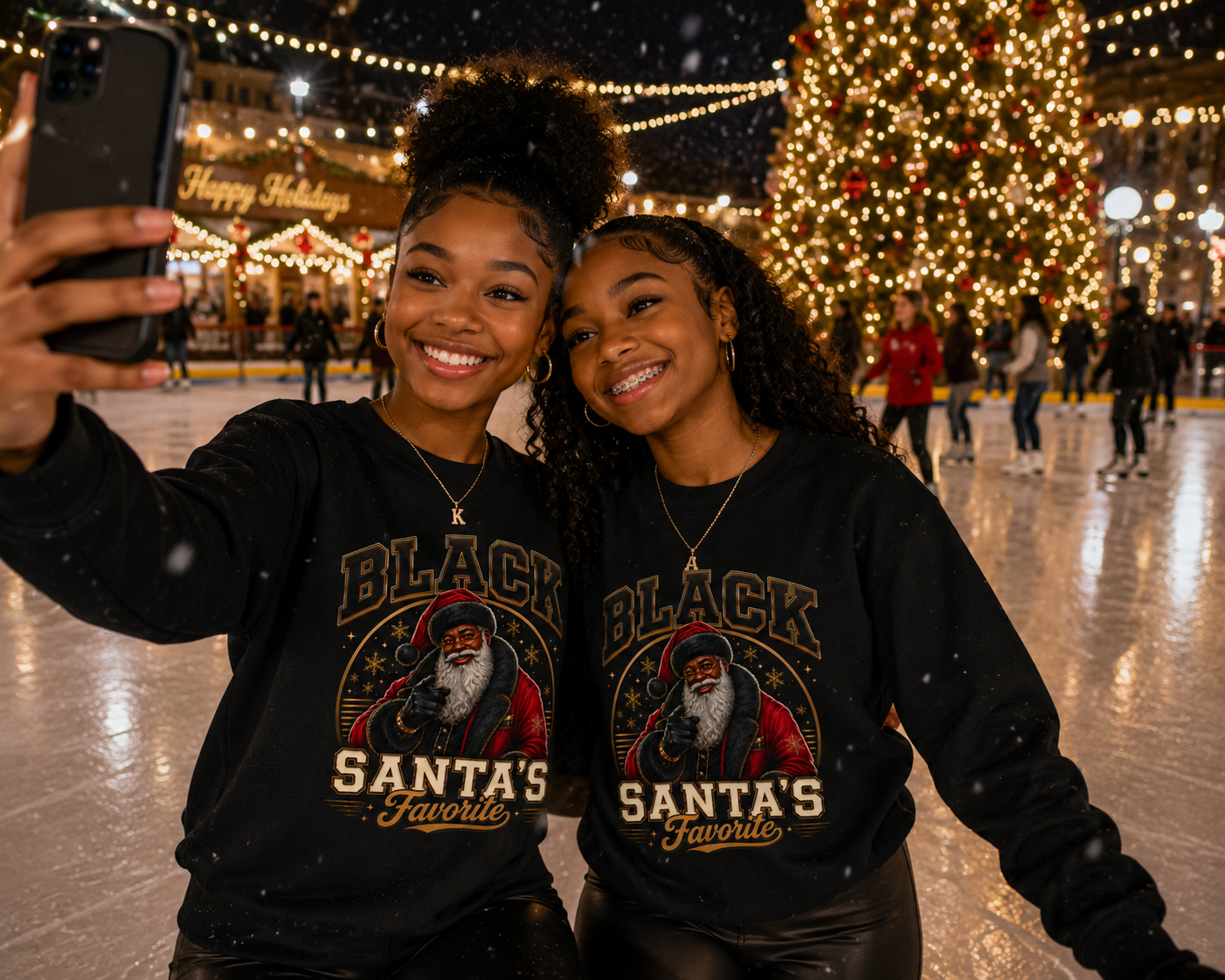 Black Santa's Favorite Sweatshirt – African American Christmas Crewneck, Couple Matching Holiday Sweatshirt Gift