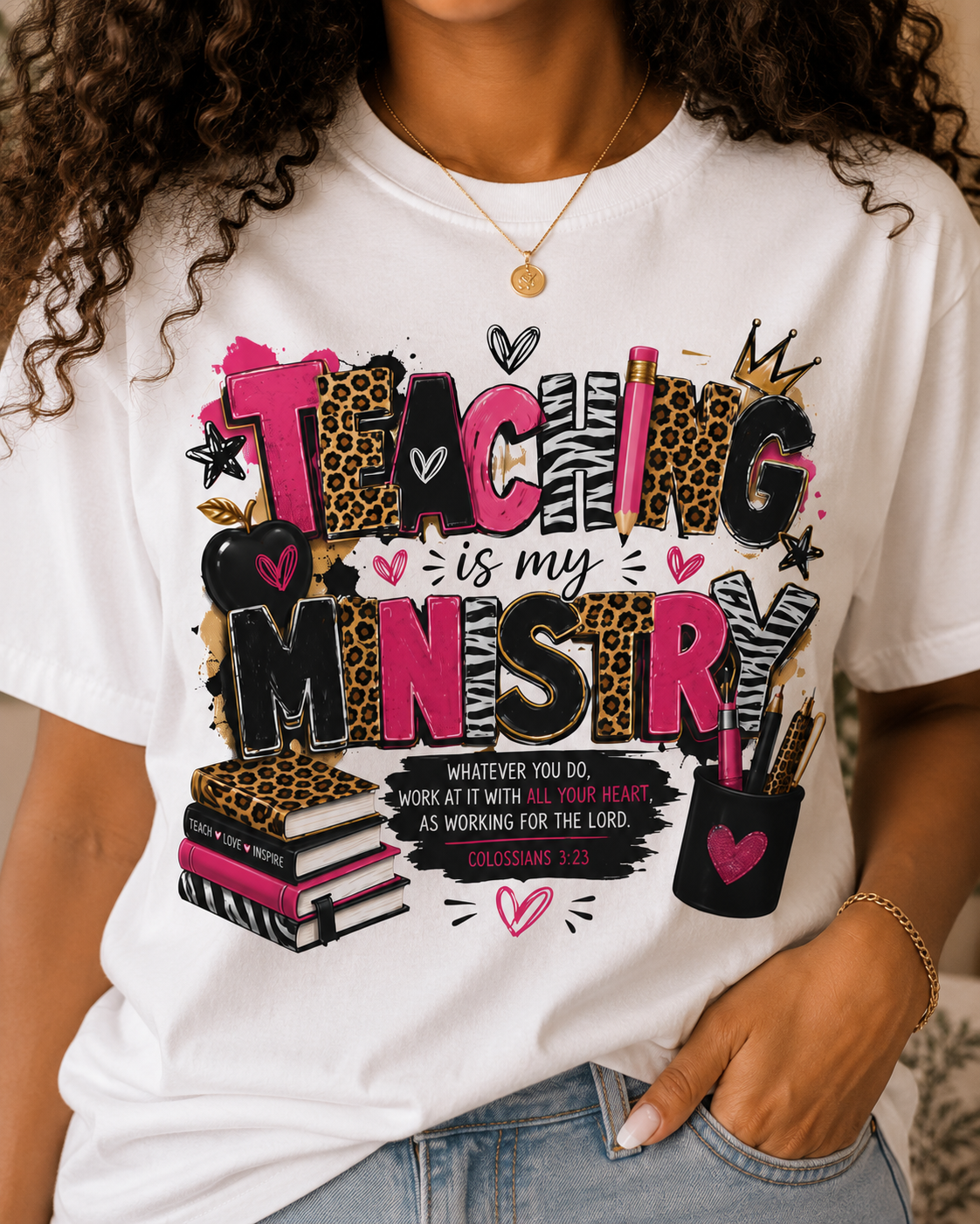 Teaching Is My Ministry Shirt, Leopard Zebra Print Teacher Shirt, Colossians 3:23 Christian Teacher Tee, SLP SLPA Gift Shirt