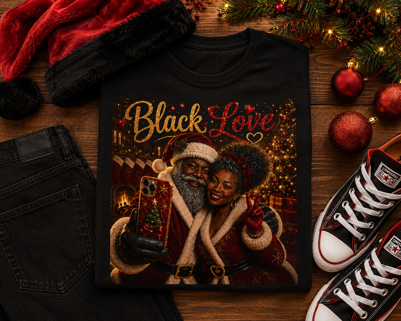 Black Love Shirt Mr and Mrs Claus Christmas Tee Black Couple Holiday T-Shirt African American Santa Mrs Claus Shirt