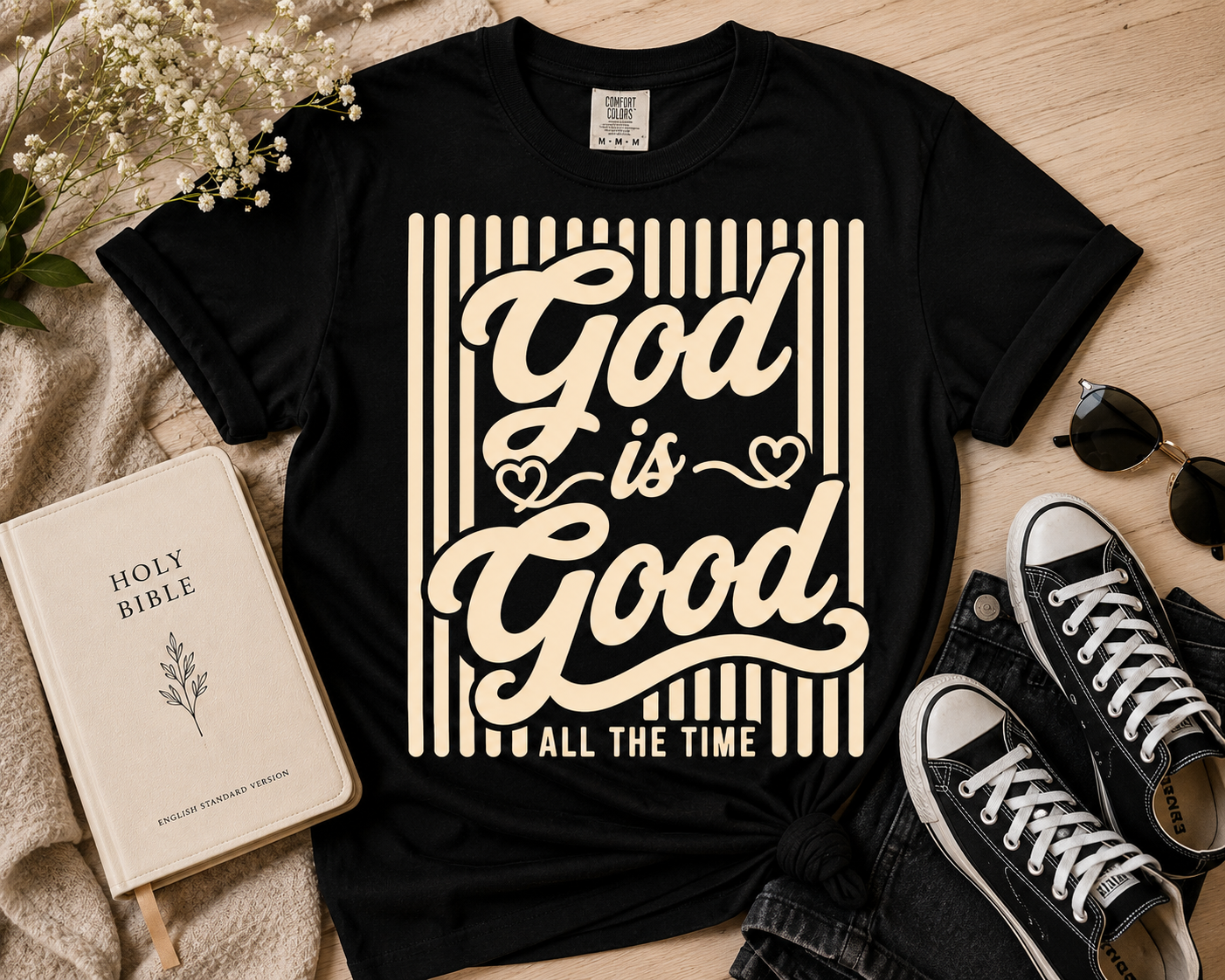 Comfort Colors® Retro God Is Good All The Time Tee, Christian Shirt Teen Girls, Faith Based T-Shirt Women, Youth Group Church Religious Tee