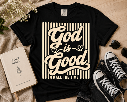 Comfort Colors® Retro God Is Good All The Time Tee, Christian Shirt Teen Girls, Faith Based T-Shirt Women, Youth Group Church Religious Tee