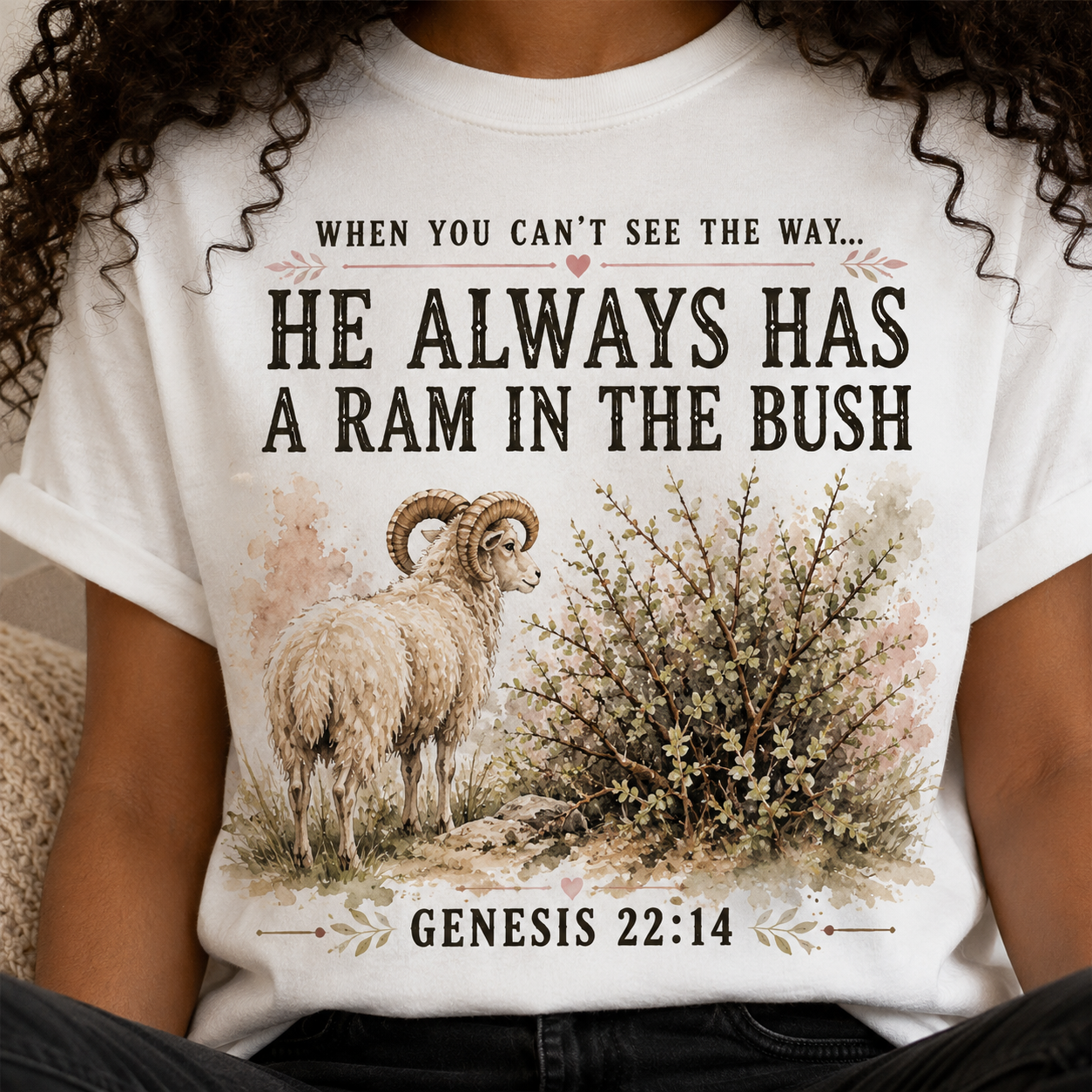 Comfort Colors® He Always Has a Ram in the Bush Tee, Minimal Christian Shirt Women