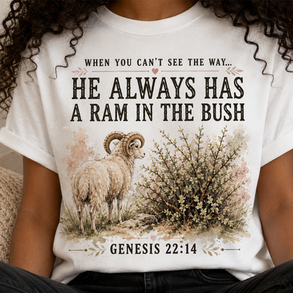 Comfort Colors® He Always Has a Ram in the Bush Tee, Minimal Christian Shirt Women
