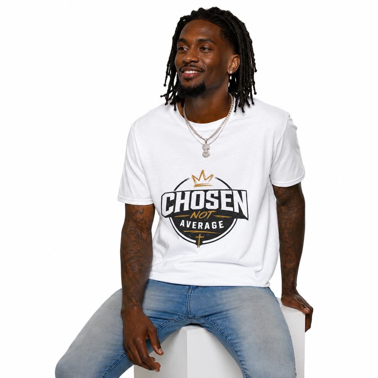 Chosen Not Average Christian T-Shirt Gift for Him | Inspirational College Tee for Men, Faith Streetwear Shirt, Crown Cross Graphic Tee