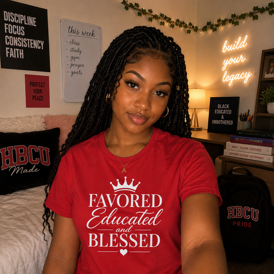 Favored Educated and Blessed Tee  Red White Sorority