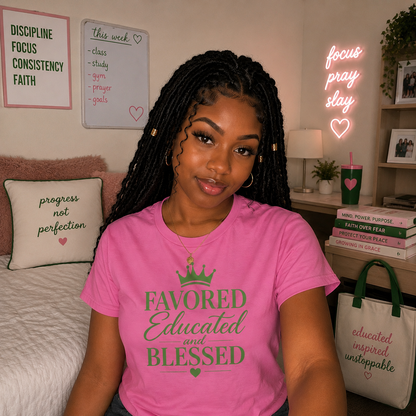 Favored Educated and Blessed Tee Pink Green