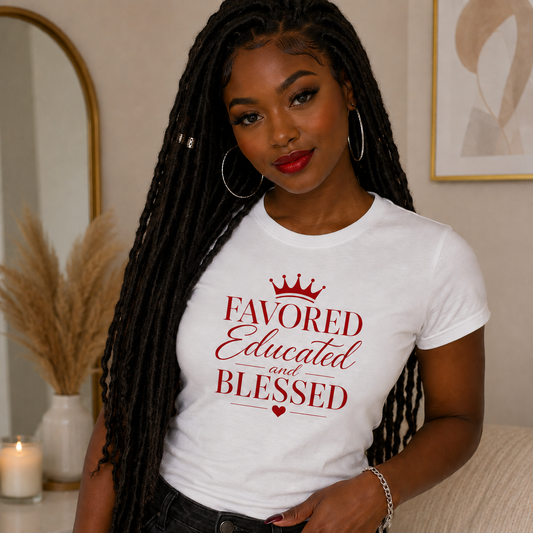 Favored Educated and Blessed T-Shirt — Red White