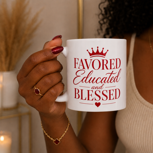 Favored Educated and Blessed Mug  Red White