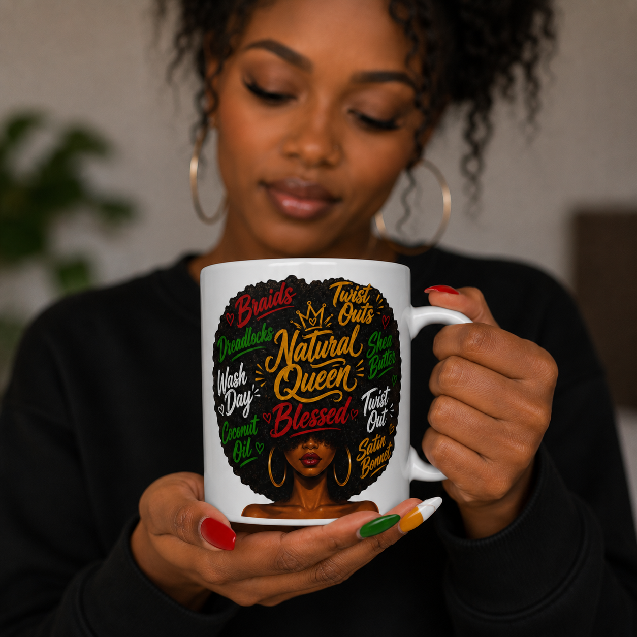 Natural Queen Blessed Mug | Black Woman Afro Hair Coffee Cup | Natural Hair Queen Mug | Braids Dreadlocks Twist Out Gift