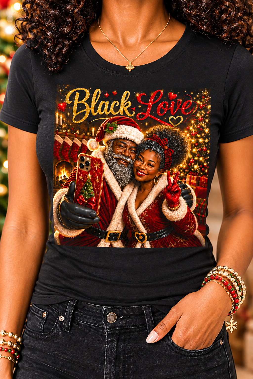 Black Love Shirt Mr and Mrs Claus Christmas Tee Black Couple Holiday T-Shirt African American Santa Mrs Claus Shirt