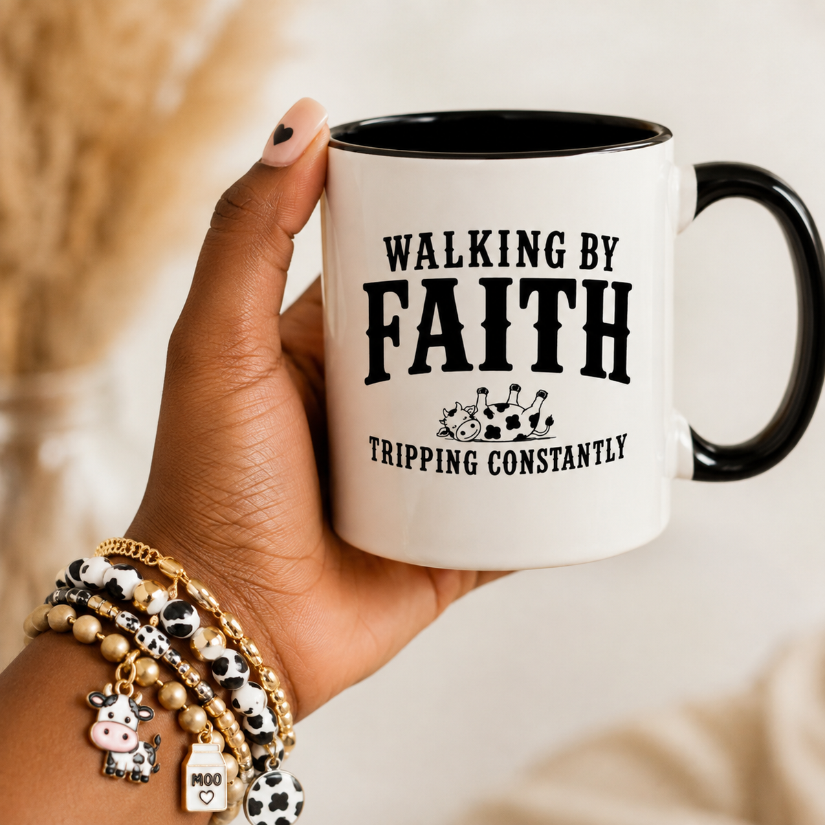 Walking By Faith Tripping Constantly Cow Mug, Christian Coffee Mug, Faith Based Gift, Cow Lover Gift, Funny Christian Mug, Faith Gift