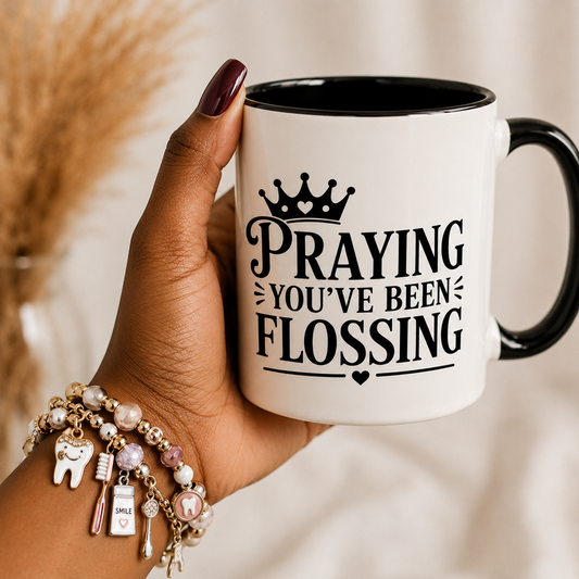 Praying You've Been Flossing Mug, Dentist Gift Mug, Dental Hygienist Gift, Orthodontist Gift, Funny Dental Mug, Christian Dentist Gift