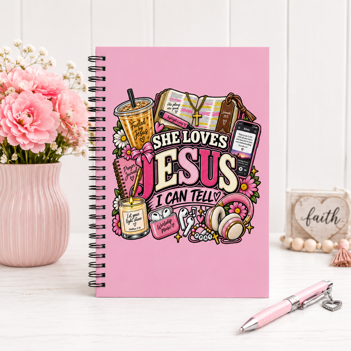 She Loves Jesus I Can Tell Spiral Journal, Christian Girly Notebook, Faith Based Prayer Journal, Cute Pink Bible Journal Gift for Her