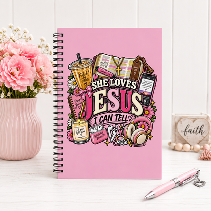She Loves Jesus I Can Tell Spiral Journal, Christian Girly Notebook, Faith Based Prayer Journal, Cute Pink Bible Journal Gift for Her