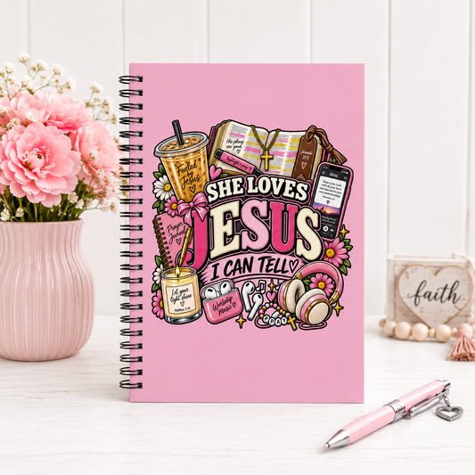 She Loves Jesus I Can Tell Spiral Journal, Christian Girly Notebook, Faith Based Prayer Journal, Cute Pink Bible Journal Gift for Her