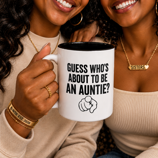 Promoted to Auntie Mug Guess Whos About To Be An Auntie Long Distance Baby Reveal Pregnancy Announcement Gift For Sister Aunt To Be Cup