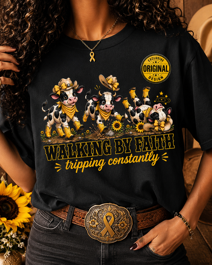 Comfort Colors® Walking By Faith Tripping Constantly Yellow Flowers Cow Shirt