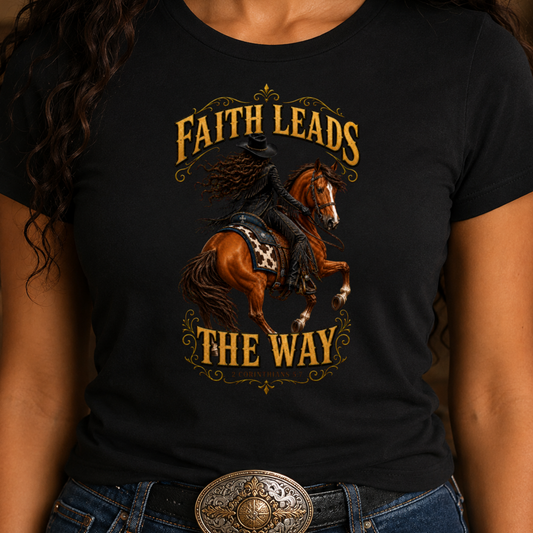 Rodeo Outfit Faith Leads The Way Fitted Tee Christian Cowgirl Rodeo Girl Western Shirt Girly Western Southern Charm Texas Cowgirl Gift